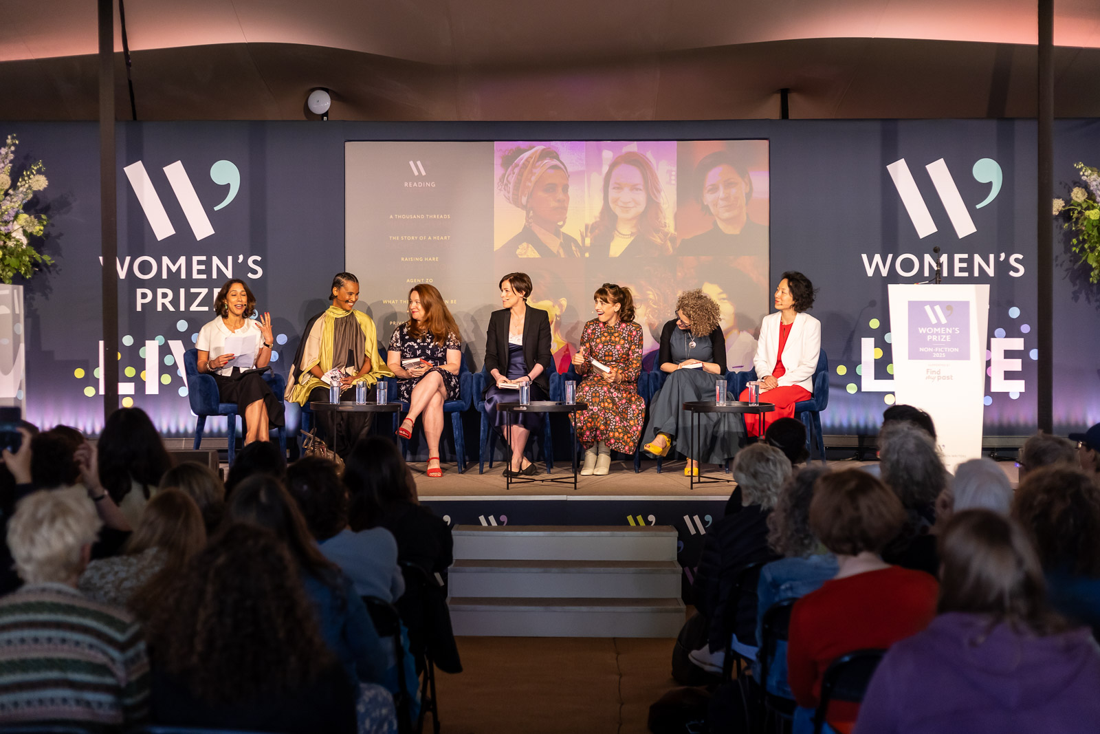 Corporate event photography London – wide shot of panel discussion at the Women’s Prize event