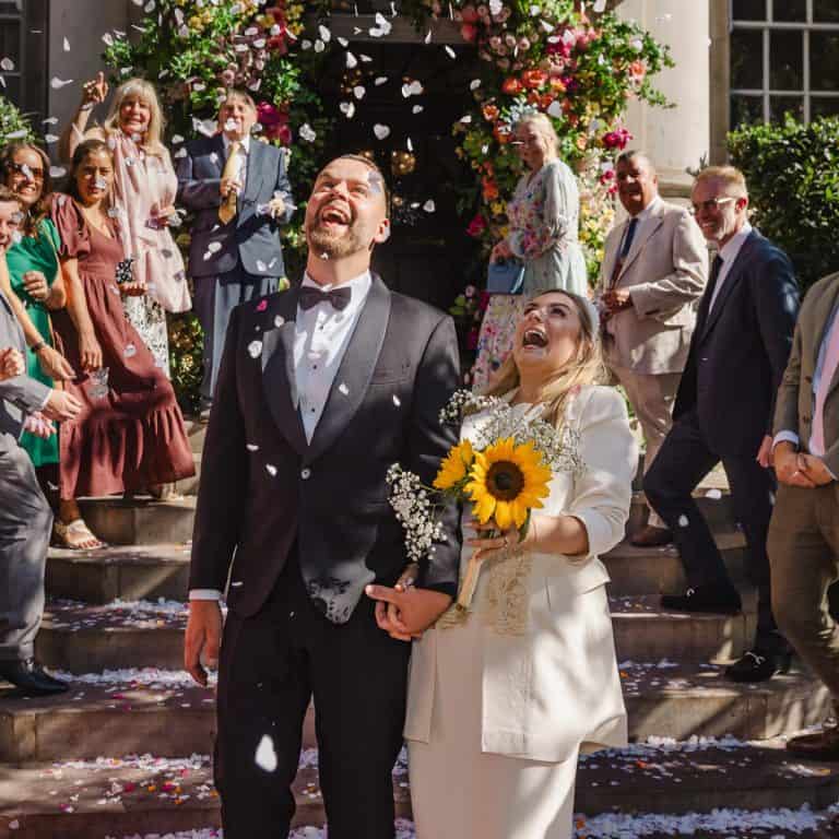 chelsea old town hall wedding confetti couple