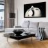 Hitchcock black and white photographic artwork displayed in a bright contemporary living room