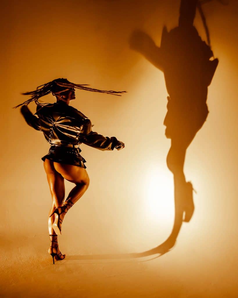 ARION African dance artwork featuring a dancer and elongated shadow in warm golden light