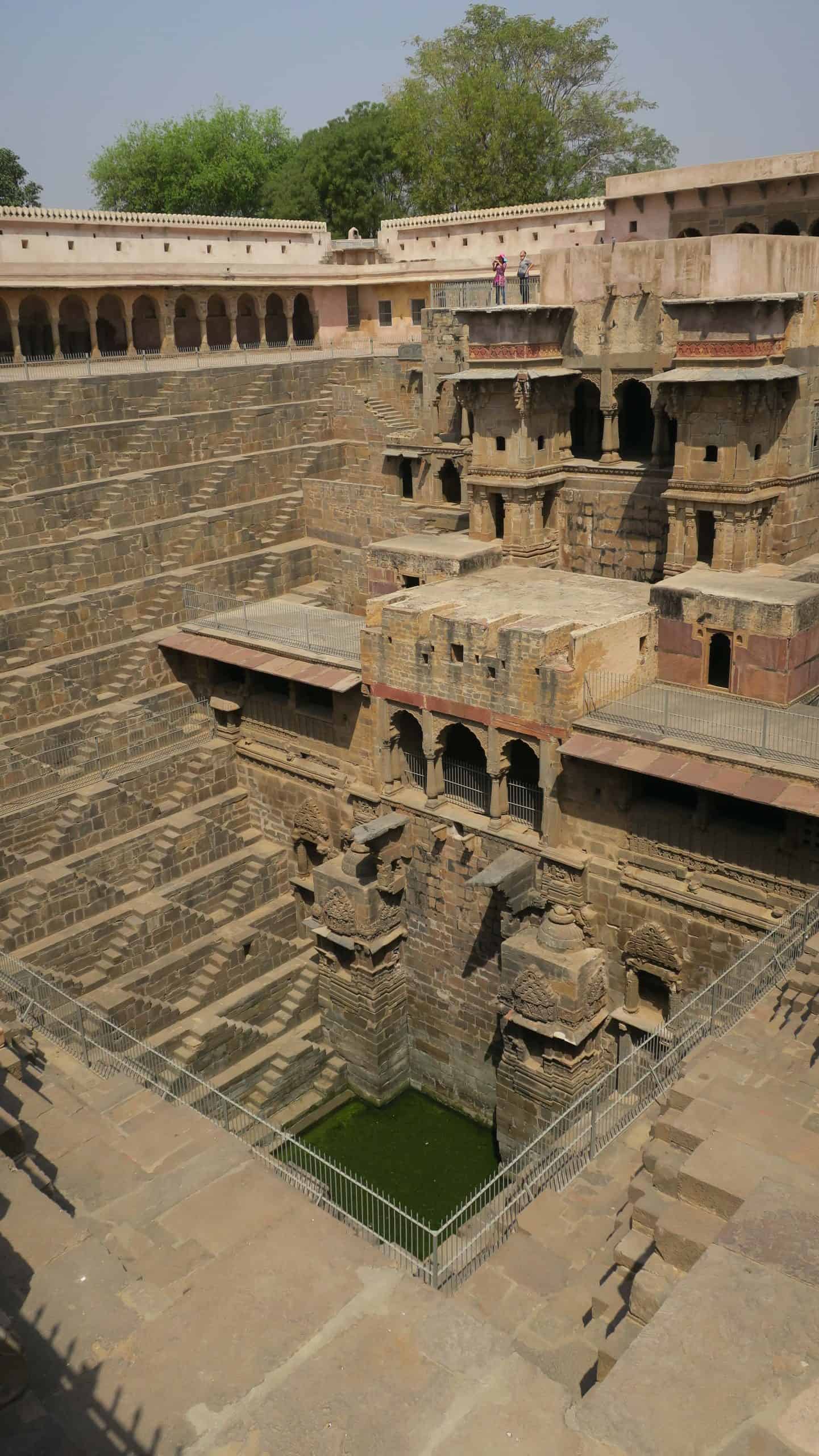 Chand Baori stepwell in Rajasthan, India, with thirteen levels descending into the deep stone well.